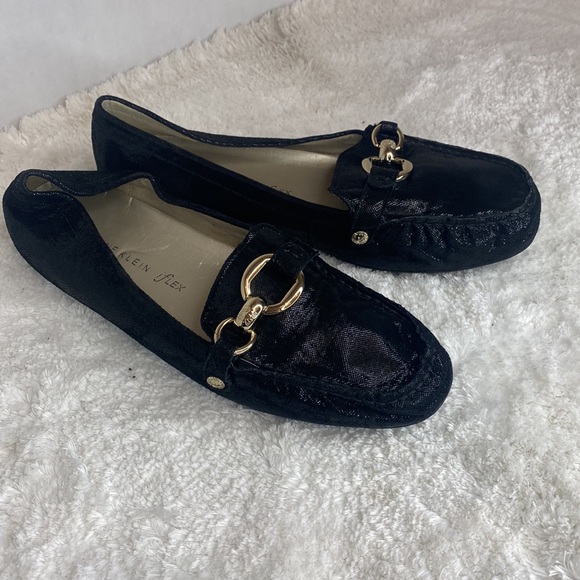 ANNE KLEIN "Myles " Black Snake Skin Loafers Gold Bit 9 - Picture 7 of 10
